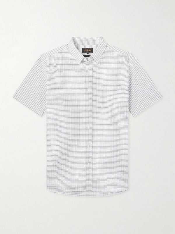 Button-Down Collar Checked Cotton Shirt