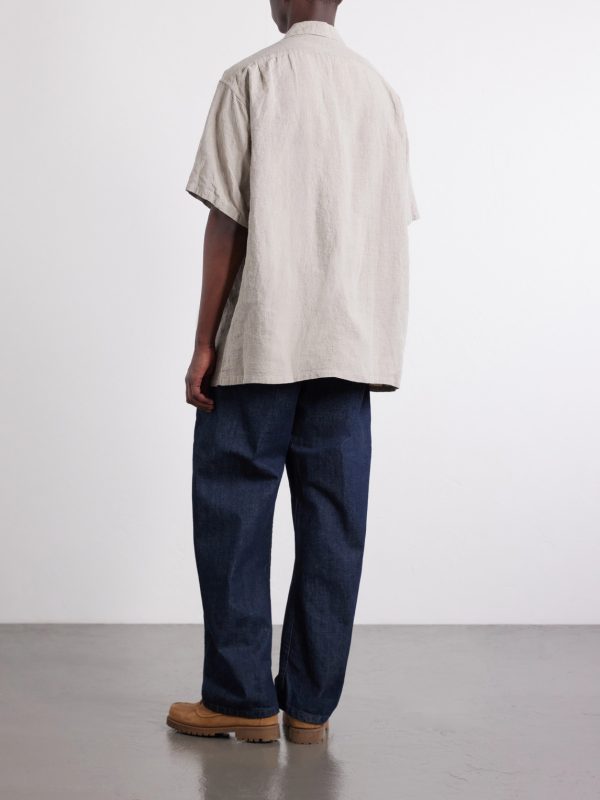 Convertible-Collar Linen Shirt - BK Convertible-Collar Linen Shirt - BK