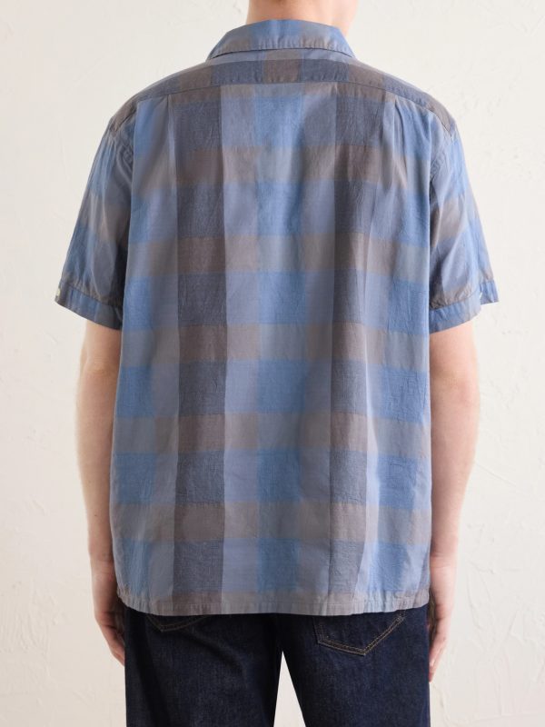 Italian Collar Checked Cotton Shirt - BK Italian Collar Checked Cotton Shirt - BK