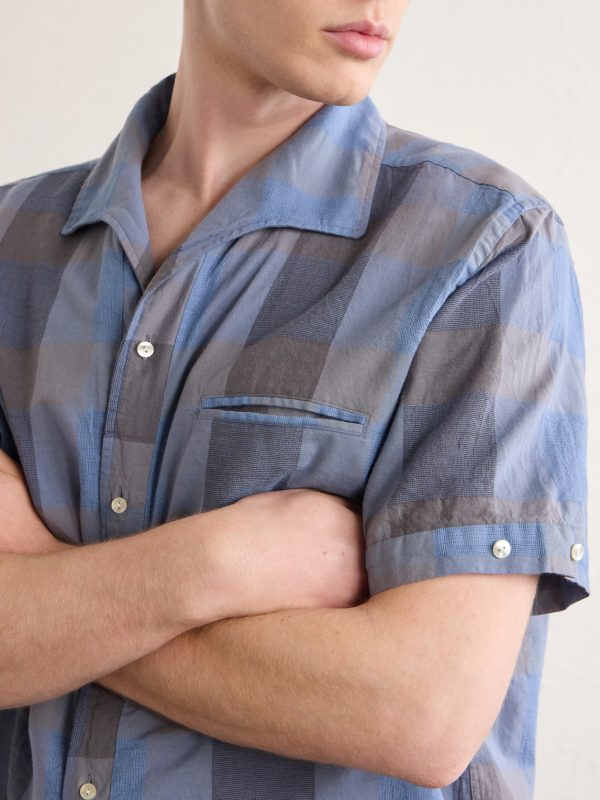 Italian Collar Checked Cotton Shirt - CU Italian Collar Checked Cotton Shirt - CU
