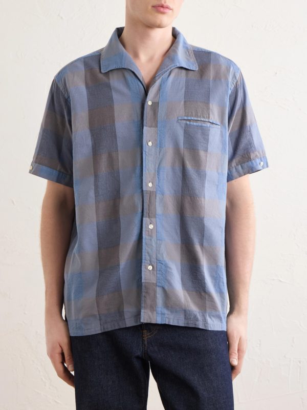 Italian Collar Checked Cotton Shirt - FR Italian Collar Checked Cotton Shirt - FR