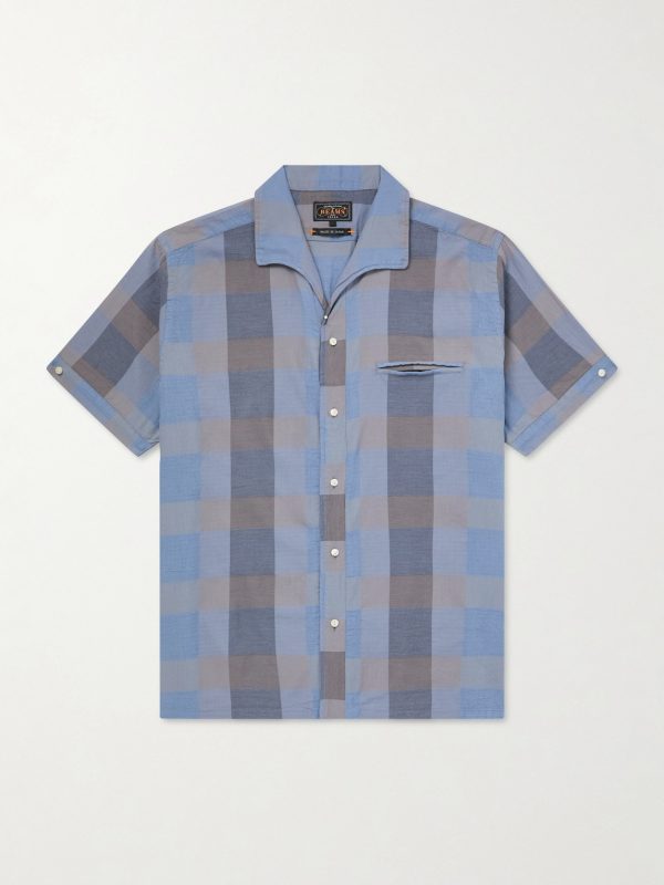 Italian Collar Checked Cotton Shirt Italian Collar Checked Cotton Shirt