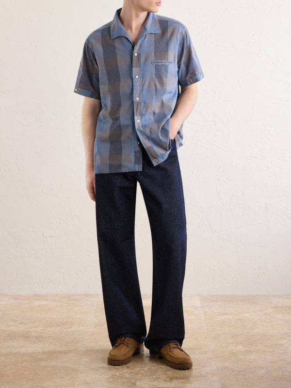 Italian Collar Checked Cotton Shirt - OU Italian Collar Checked Cotton Shirt - OU
