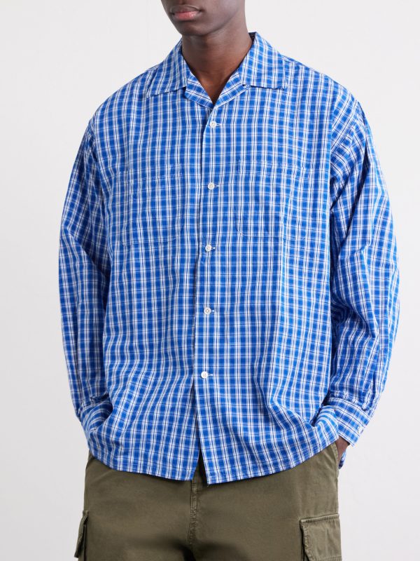 Camp-Collar Checked Cotton Shirt - FR Camp-Collar Checked Cotton Shirt - FR