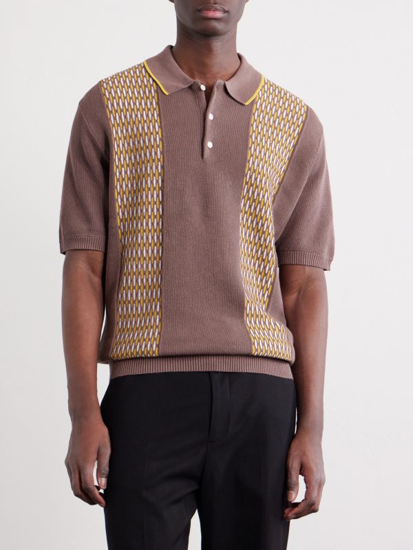 Jacquard-Knit Ramie and Cotton-Blend Polo Shirt - FR Jacquard-Knit Ramie and Cotton-Blend Polo Shirt - FR