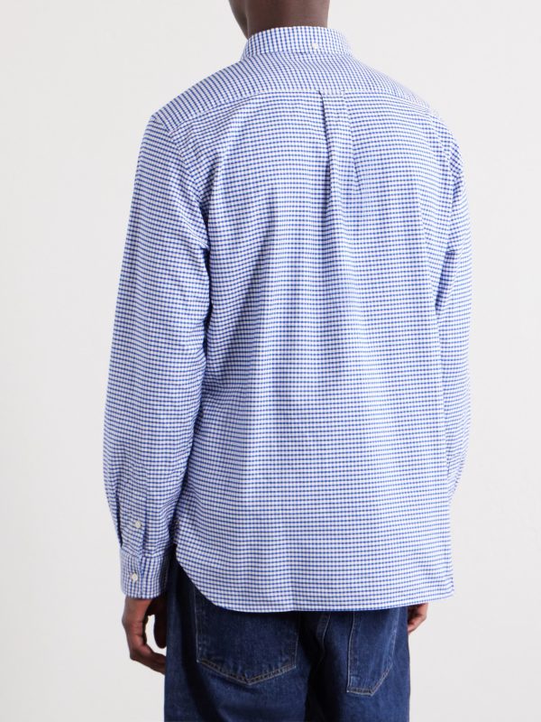 Button-Down Collar Checked Cotton Shirt - BK