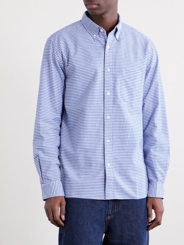 Button-Down Collar Checked Cotton Shirt - FR
