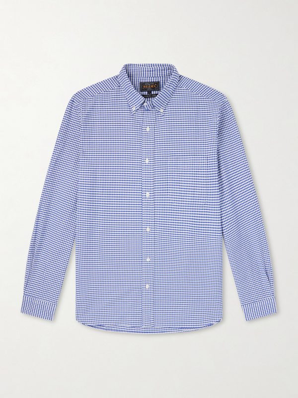Button-Down Collar Checked Cotton Shirt