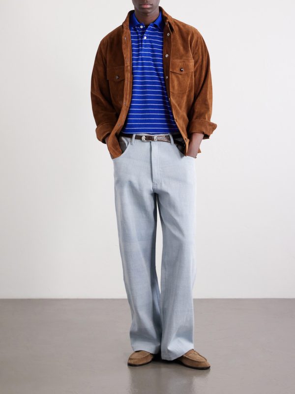 Striped Cotton-Blend Terry Polo Shirt - OU Striped Cotton-Blend Terry Polo Shirt - OU