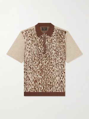 Leopard-Jacquard Cotton-Blend Half-Zip Polo Shirt Leopard-Jacquard Cotton-Blend Half-Zip Polo Shirt