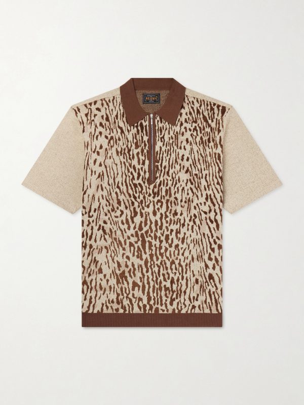 Leopard-Jacquard Cotton-Blend Half-Zip Polo Shirt Leopard-Jacquard Cotton-Blend Half-Zip Polo Shirt
