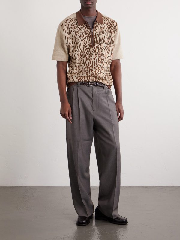 Leopard-Jacquard Cotton-Blend Half-Zip Polo Shirt - OU Leopard-Jacquard Cotton-Blend Half-Zip Polo Shirt - OU