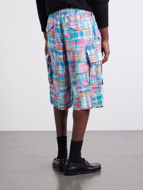 Beach Straight-Leg Patchwork Checked Cotton Cargo Shorts - BK