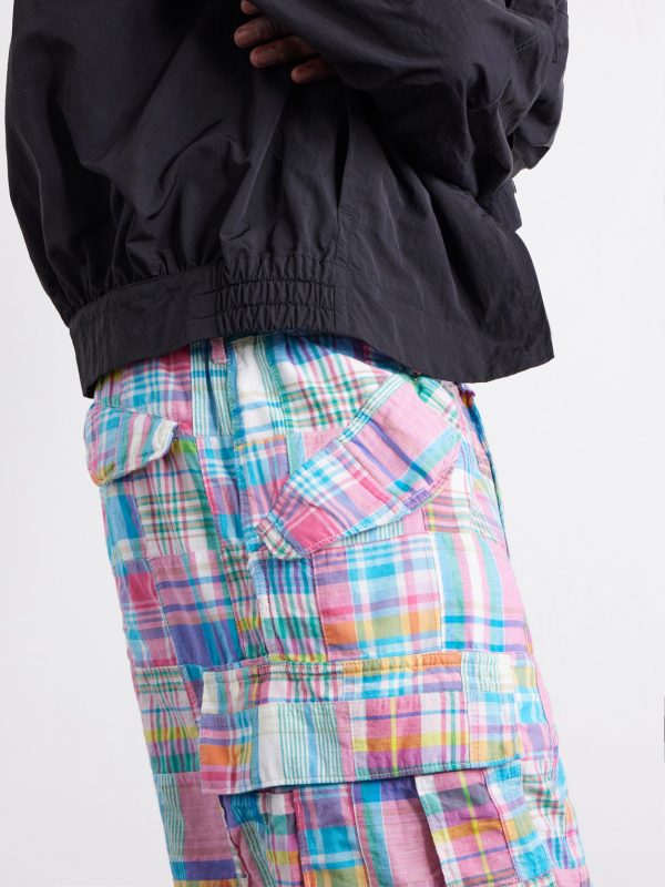 Beach Straight-Leg Patchwork Checked Cotton Cargo Shorts - CU