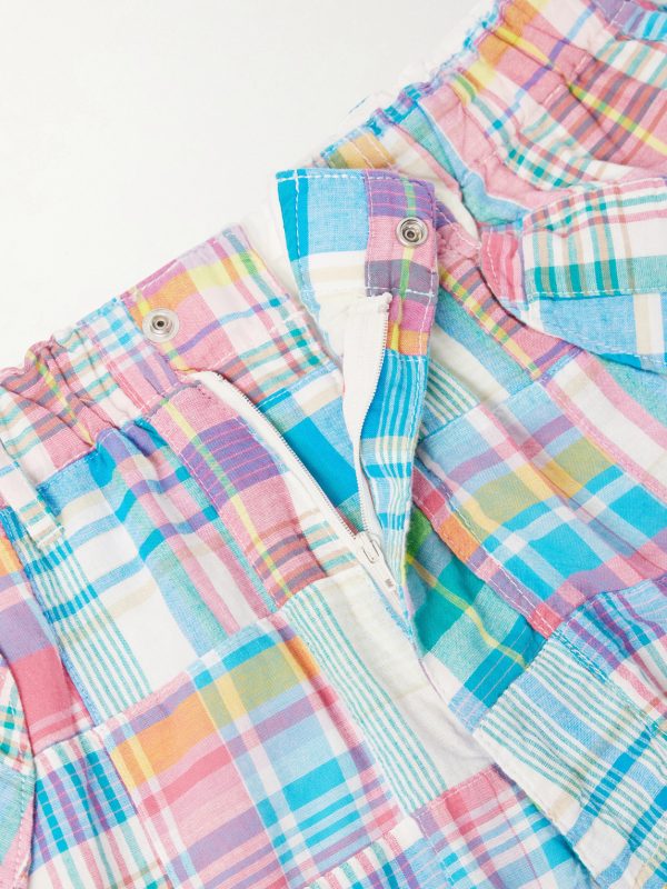 Beach Straight-Leg Patchwork Checked Cotton Cargo Shorts - E1