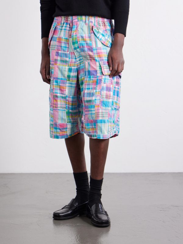 Beach Straight-Leg Patchwork Checked Cotton Cargo Shorts - FR