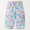 Beach Straight-Leg Patchwork Checked Cotton Cargo Shorts