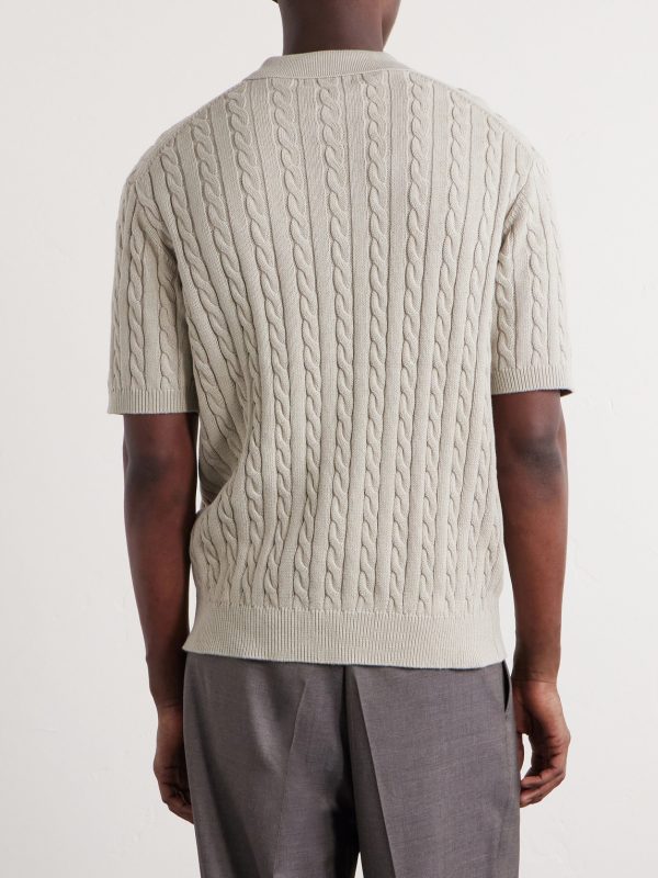 Cable-Knit Cotton Polo Shirt - BK Cable-Knit Cotton Polo Shirt - BK