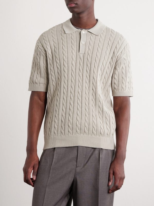 Cable-Knit Cotton Polo Shirt - FR Cable-Knit Cotton Polo Shirt - FR