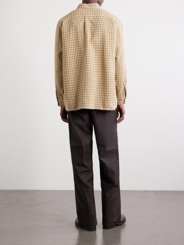 Button-Down Collar Checked Cotton Shirt - BK