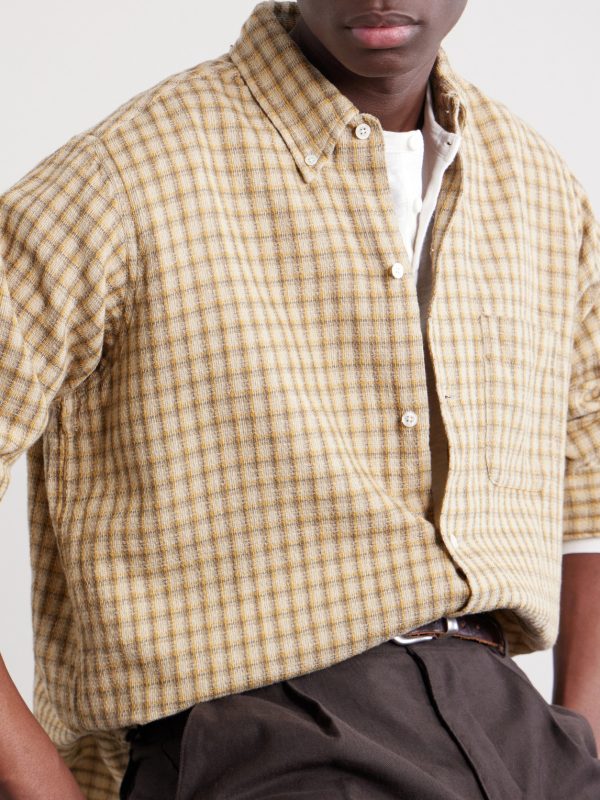 Button-Down Collar Checked Cotton Shirt - CU