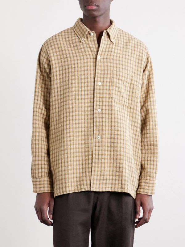 Button-Down Collar Checked Cotton Shirt - FR