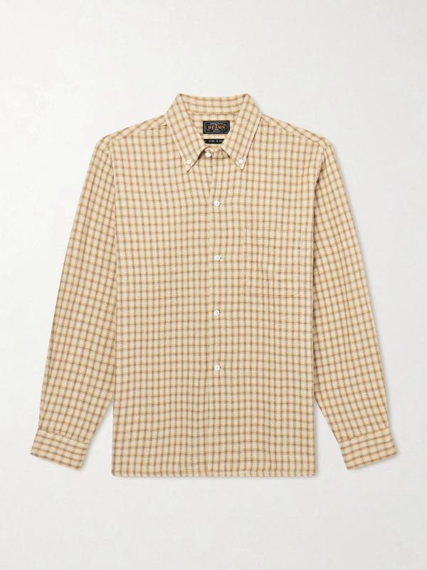 Button-Down Collar Checked Cotton Shirt