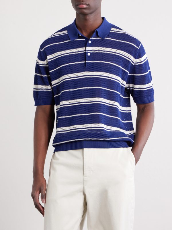 Striped Knitted Cotton Polo Shirt - FR