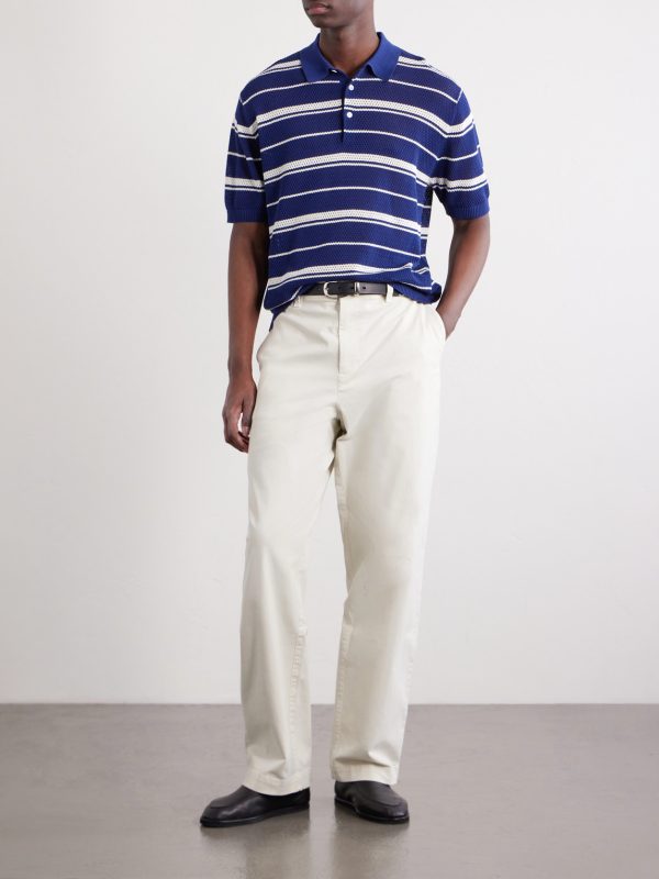 Striped Knitted Cotton Polo Shirt - OU
