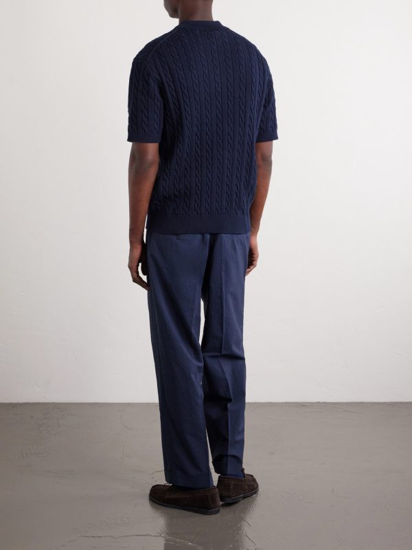 Cable-Knit Cotton Polo Shirt - BK Cable-Knit Cotton Polo Shirt - BK