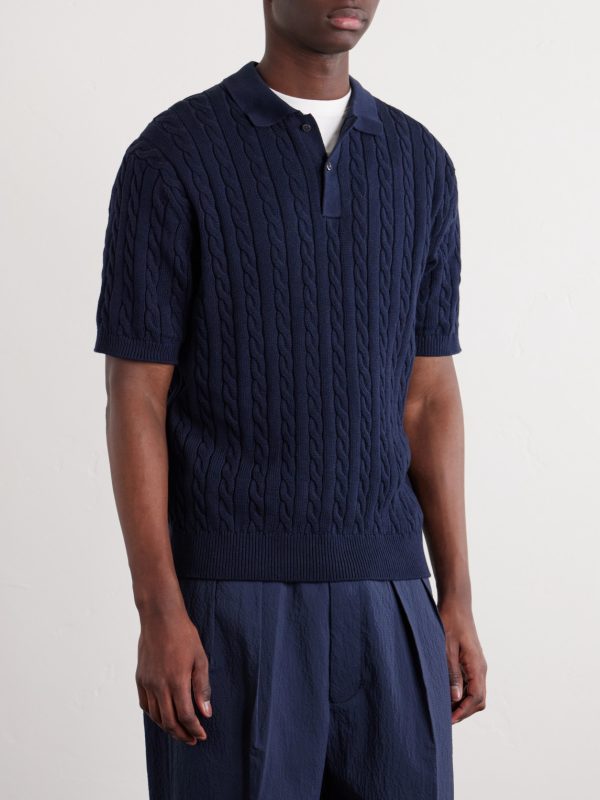 Cable-Knit Cotton Polo Shirt - FR Cable-Knit Cotton Polo Shirt - FR