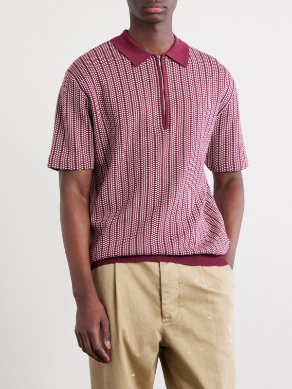 Jacquard-Knit Cotton Half-Zip Polo Shirt - FR Jacquard-Knit Cotton Half-Zip Polo Shirt - FR