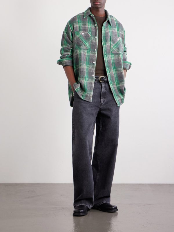 Checked Waffle-Knit Cotton Shirt - OU Checked Waffle-Knit Cotton Shirt - OU