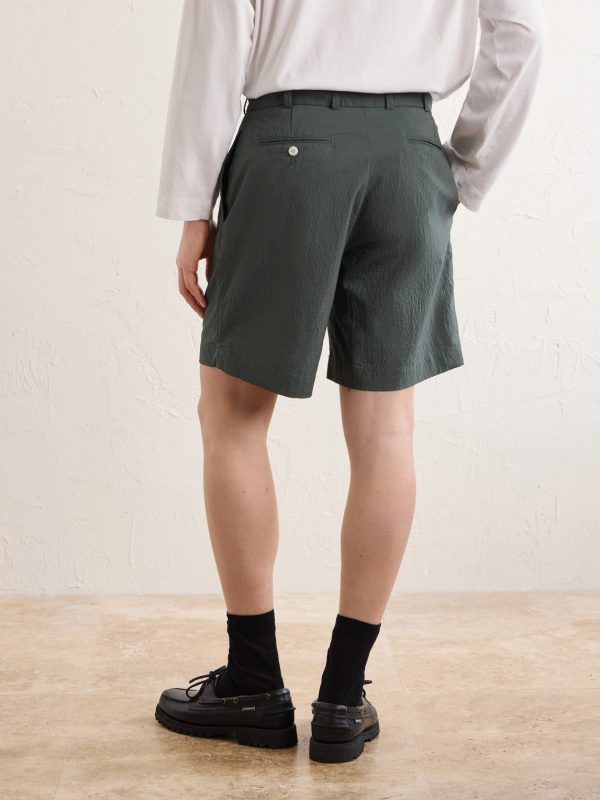 Straight-Leg Checked Seersucker Shorts - BK Straight-Leg Checked Seersucker Shorts - BK