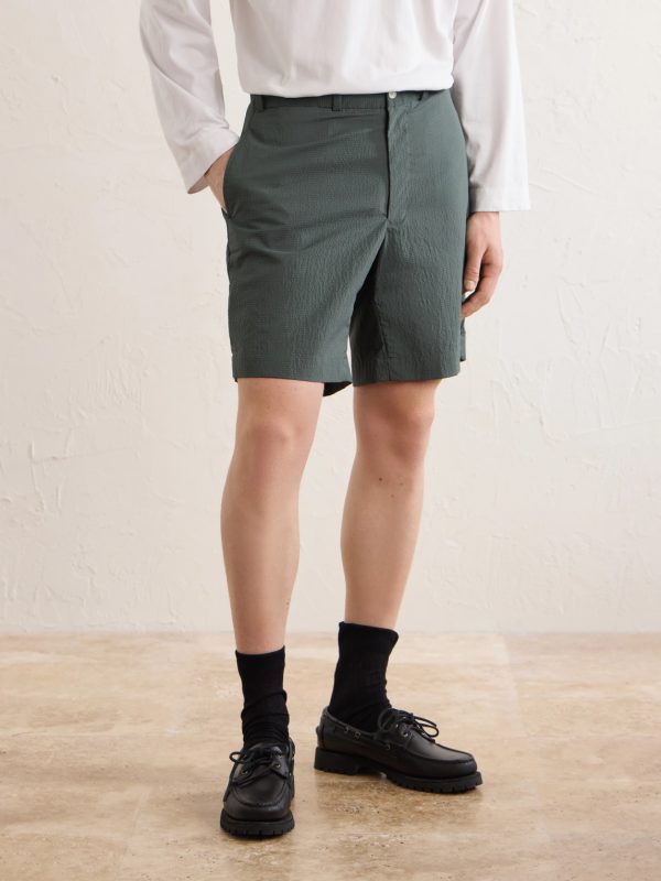 Straight-Leg Checked Seersucker Shorts - FR Straight-Leg Checked Seersucker Shorts - FR