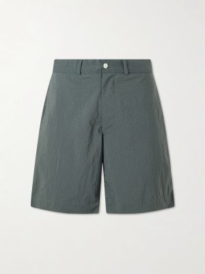 Straight-Leg Checked Seersucker Shorts