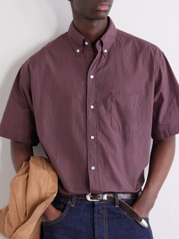Button-Down Collar Checked Cotton Shirt - CU