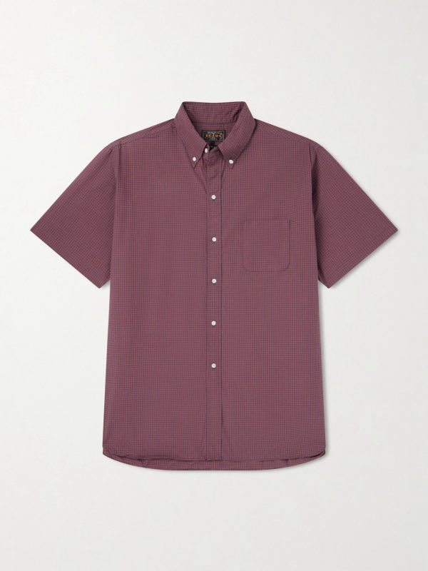 Button-Down Collar Checked Cotton Shirt