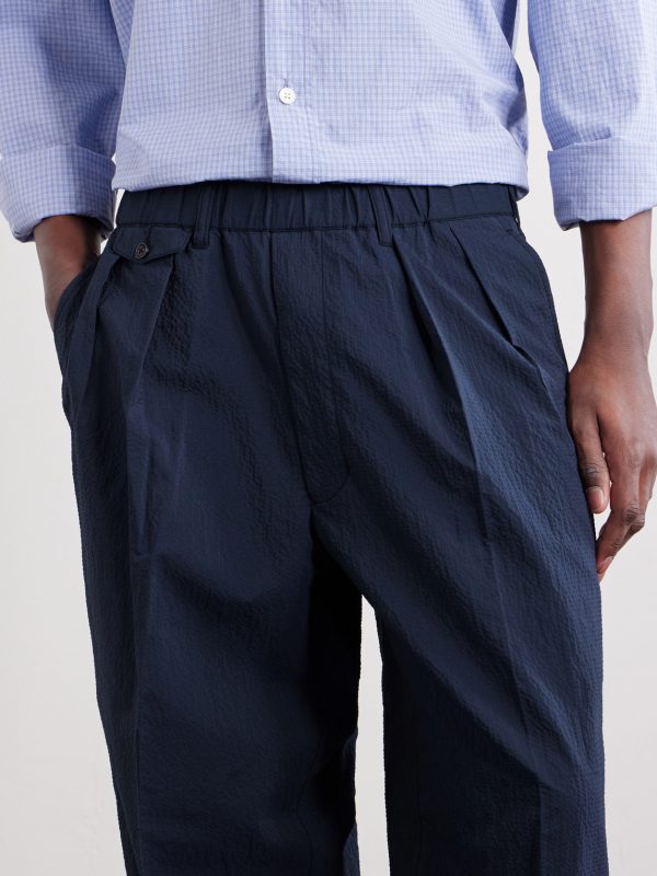 Straight-Leg Pleated Seersucker Suit Trousers - CU