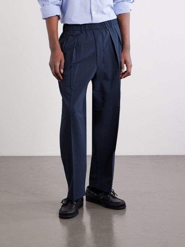 Straight-Leg Pleated Seersucker Suit Trousers - FR