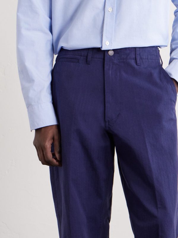 Straight-Leg Herringbone Cotton Trousers - E1