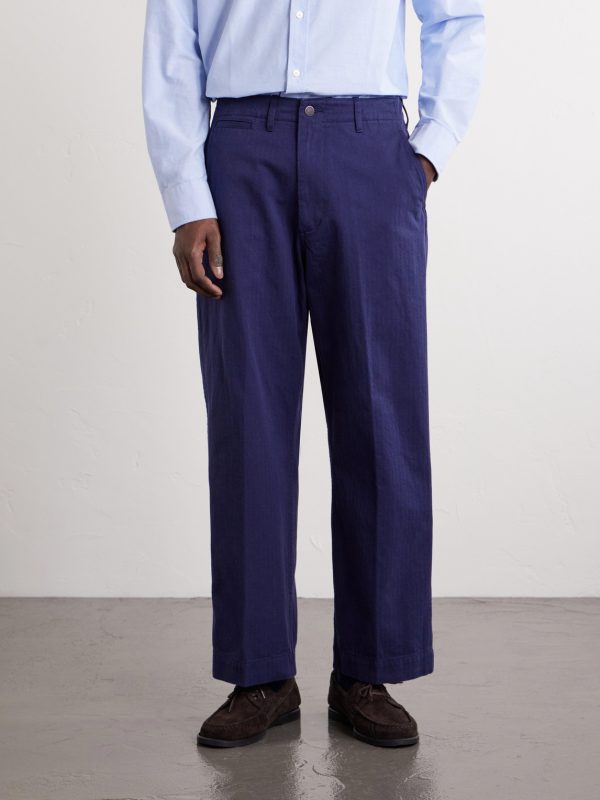 Straight-Leg Herringbone Cotton Trousers - FR