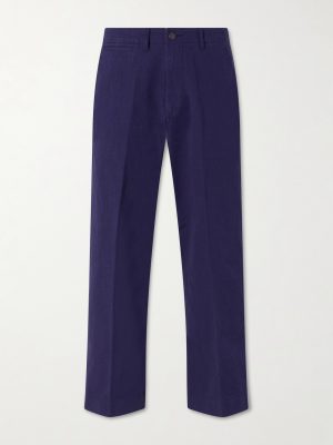 Straight-Leg Herringbone Cotton Trousers