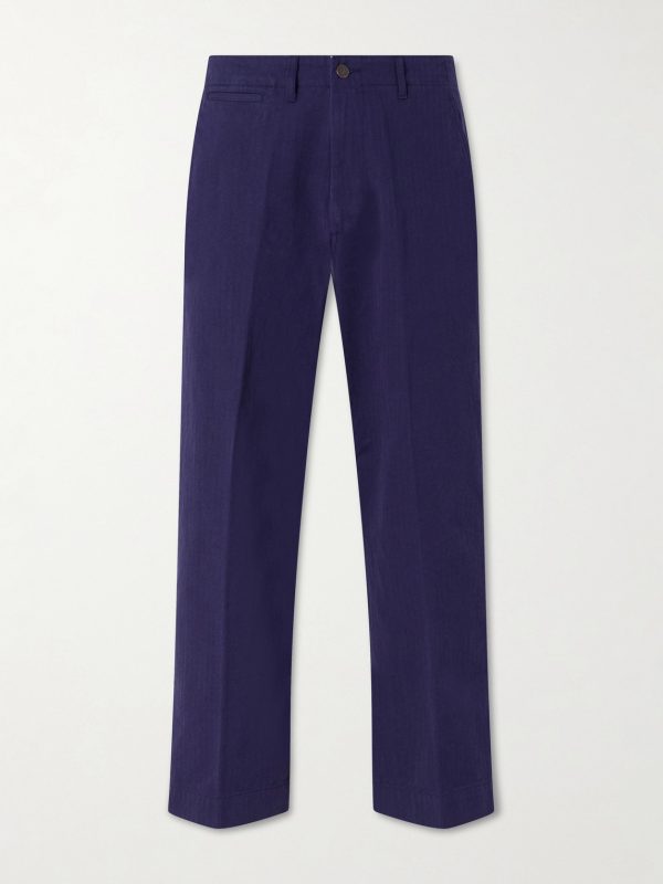 Straight-Leg Herringbone Cotton Trousers