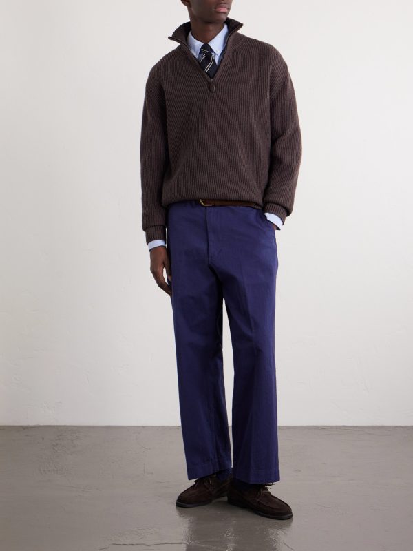 Straight-Leg Herringbone Cotton Trousers - OU