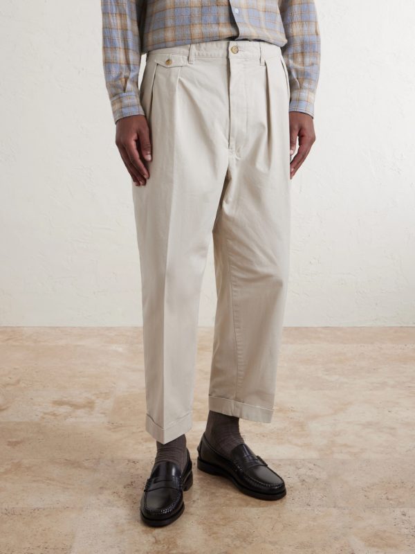 Tapered Pleated Cotton-Blend Twill Trousers - FR