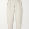 Tapered Pleated Cotton-Blend Twill Trousers