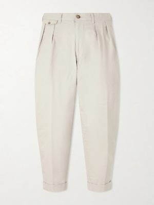 Tapered Pleated Cotton-Blend Twill Trousers Tapered Pleated Cotton-Blend Twill Trousers
