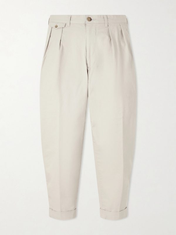 Tapered Pleated Cotton-Blend Twill Trousers