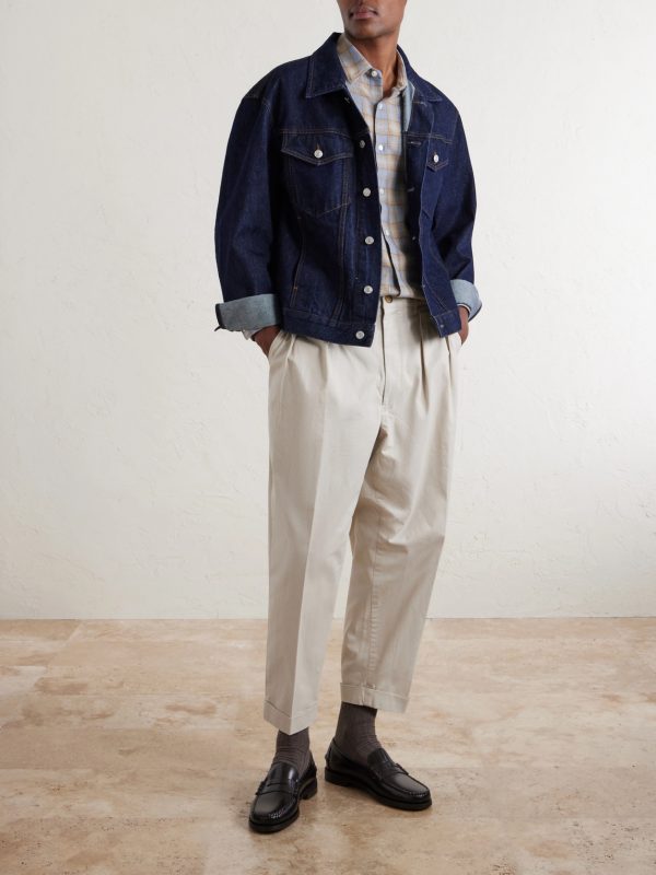 Tapered Pleated Cotton-Blend Twill Trousers - OU